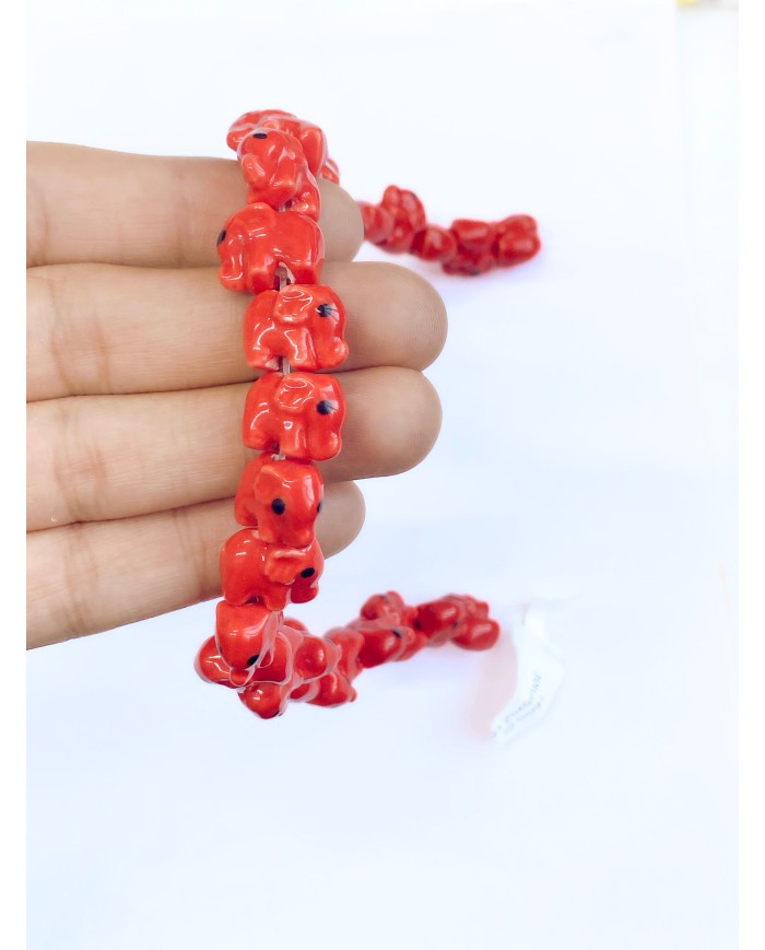 İpe Dizili Seramik Boncuk Kırmızı Fil 9m