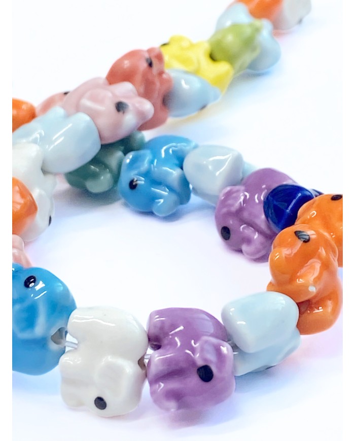 İpe Dizili Seramik Boncuk Renkli Fil 9mm