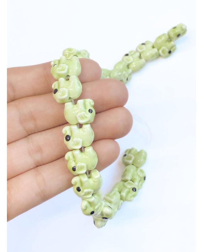 İpe Dizili Seramik Boncuk Yeşil Fil 9m
