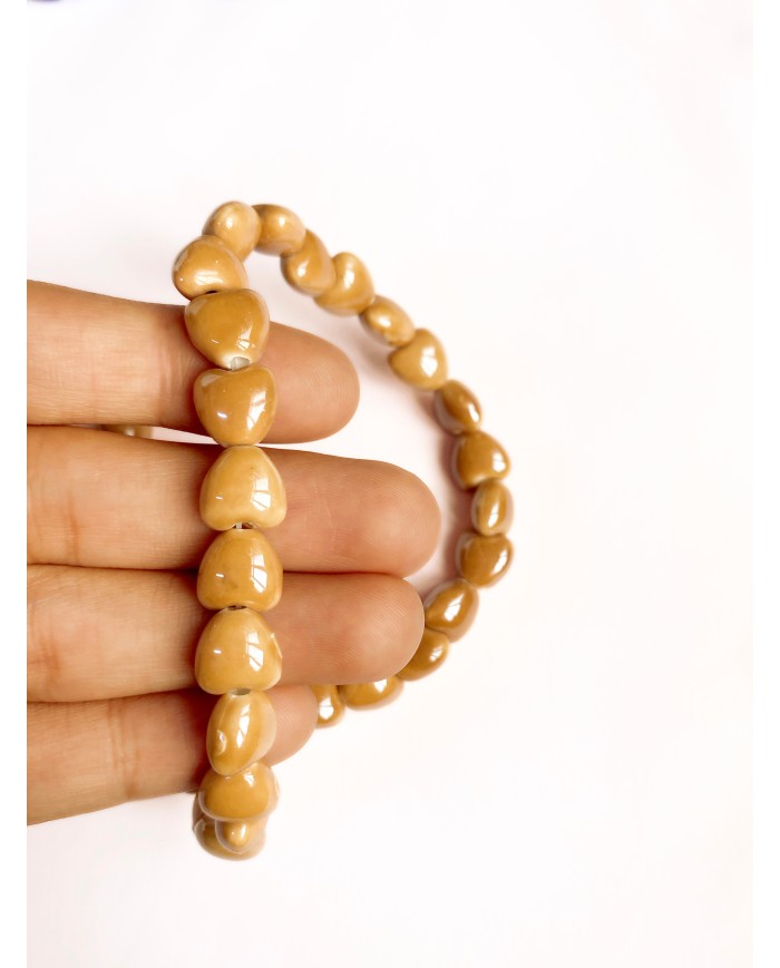 İpe Dizili Seramik Boncuk Kahverengi Kalp 10mm