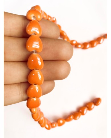 İpe Dizili Seramik Boncuk Turuncu Kalp 10mm