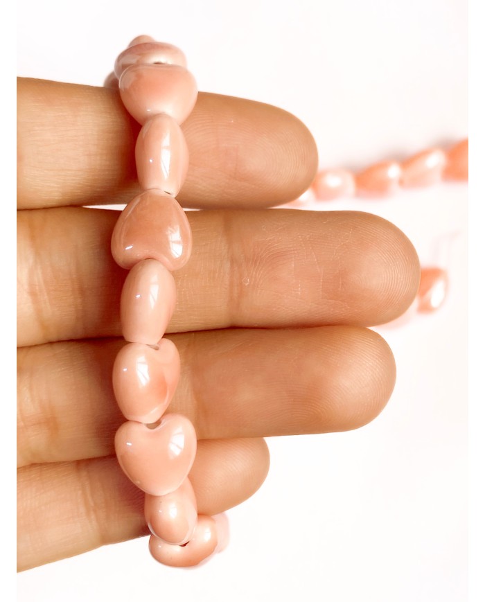 İpe Dizili Seramik Boncuk Pembe Kalp 10mm
