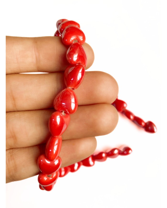 İpe Dizili Seramik Boncuk Kırmızı Kalp 10mm