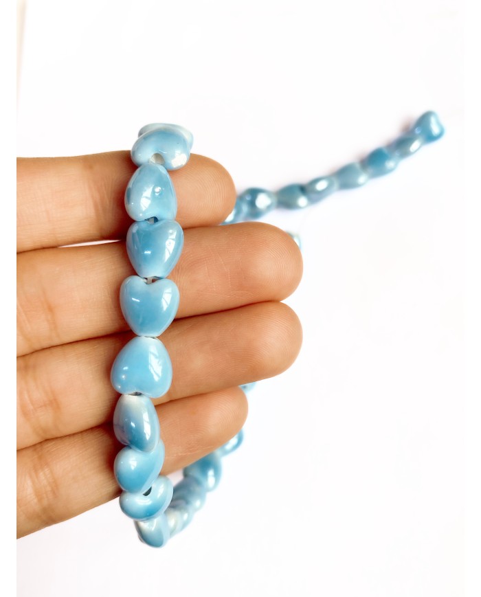 İpe Dizili Seramik Boncuk Mavi Kalp 10mm