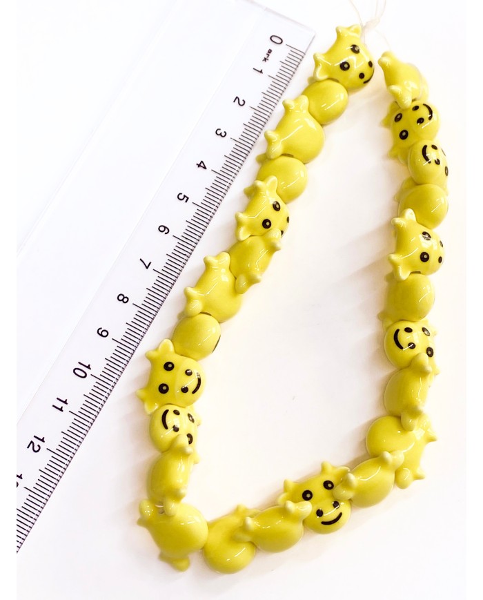 İpe Dizili Seramik Boncuk Sarı İnek 19mm