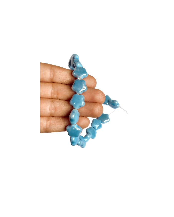 İpe Dizili Seramik Boncuk Mavi Yıldız 14mm