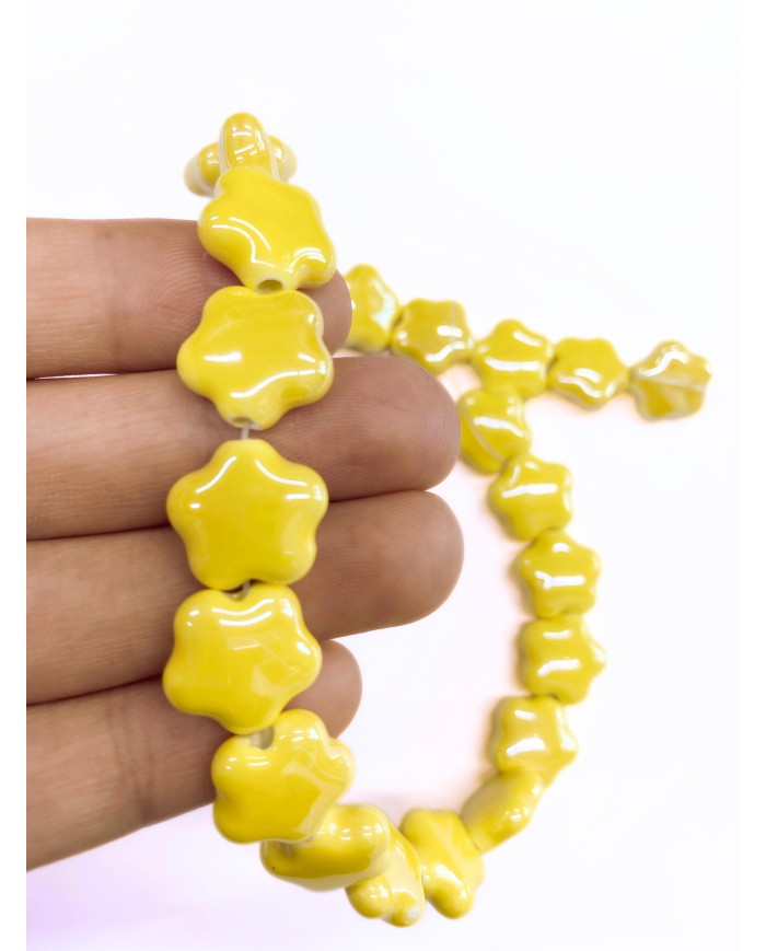 İpe Dizili Seramik Boncuk Sarı Yıldız 14mm