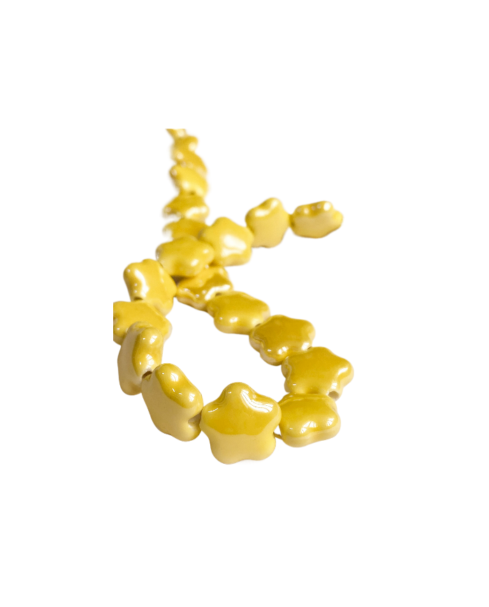 İpe Dizili Seramik Boncuk Sarı Yıldız 14mm