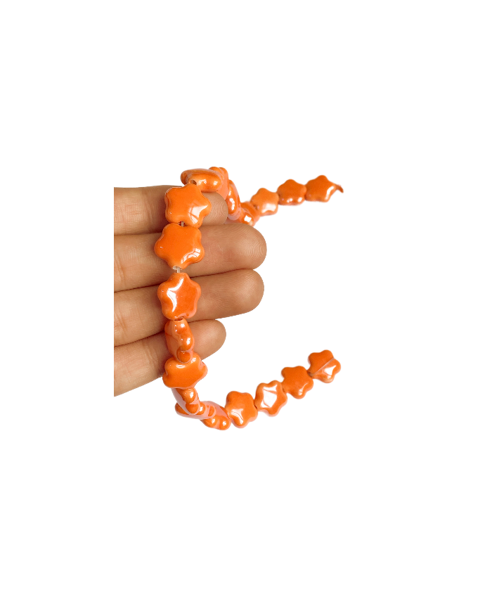 İpe Dizili Seramik Boncuk Turuncu Yıldız 14mm