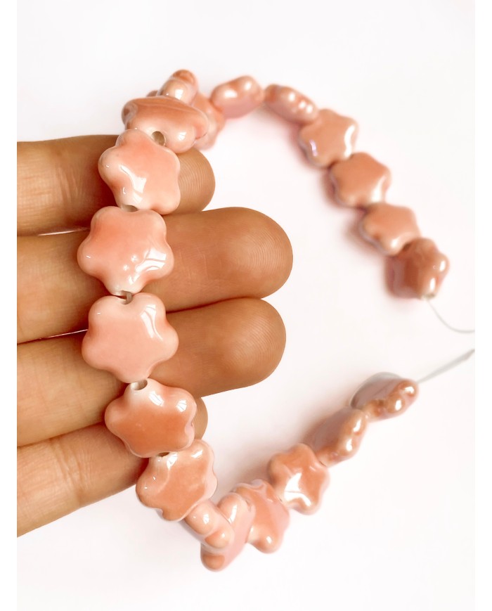 İpe Dizili Seramik Boncuk Pembe Yıldız 14mm