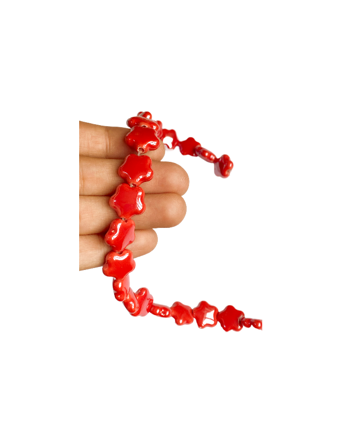 İpe Dizili Seramik Boncuk Kırmızı Yıldız 14mm