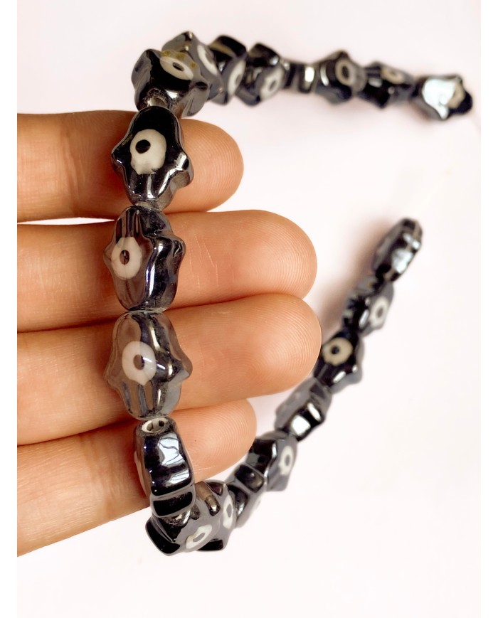 İpe Dizili Seramik Boncuk Siyah Hamsa El 15mm