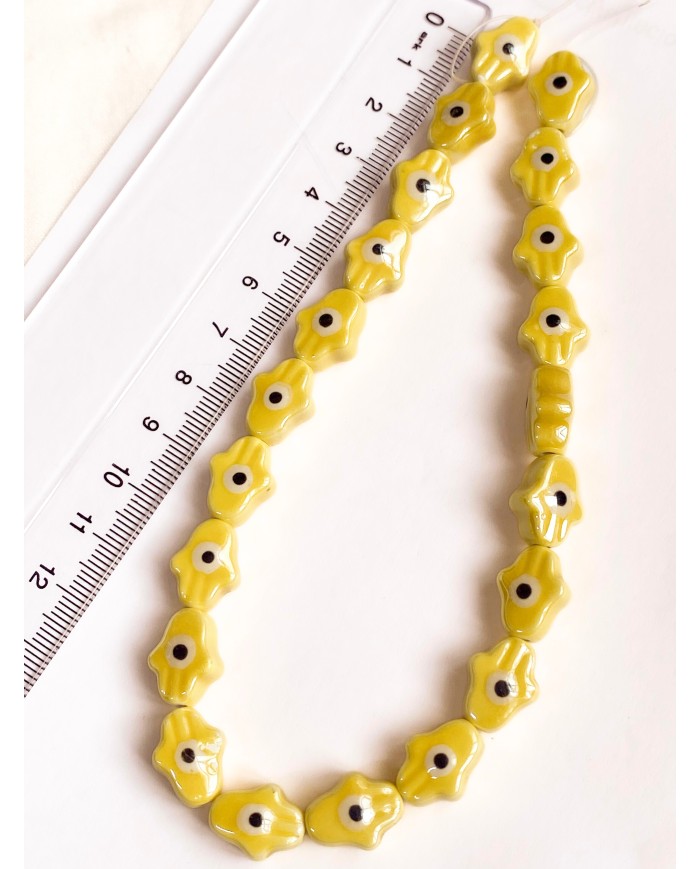 İpe Dizili Seramik Boncuk Sarı Hamsa El 15mm