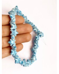 İpe Dizili Seramik Boncuk Mavi Benekli Yıldız 10m