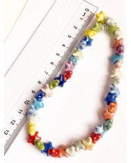 İpe Dizili Seramik Boncuk Mavi Benekli Yıldız 10m