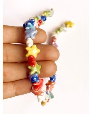 İpe Dizili Seramik Boncuk Renkli Benekli Yıldız 10mm