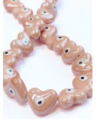 İpe Dizili Seramik Boncuk Pembe Nazar Boncuklu Kalp 13m