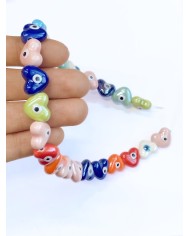 İpe Dizili Seramik Boncuk Renkli Nazar Boncuklu Kalp 13mm