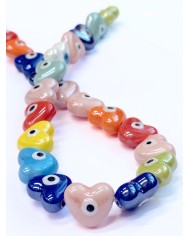 İpe Dizili Seramik Boncuk Renkli Nazar Boncuklu Kalp 13mm