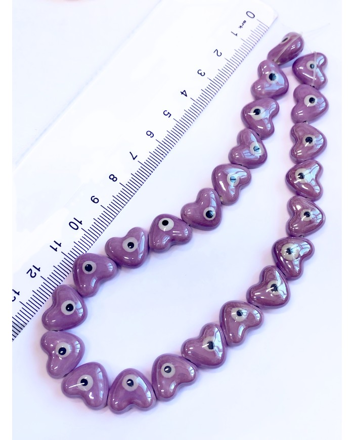 İpe Dizili Seramik Boncuk Krem Nazar Boncuklu Kalp 13mm