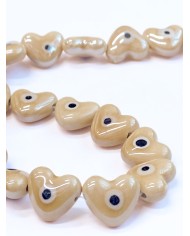 İpe Dizili Seramik Boncuk Krem Nazar Boncuklu Kalp 13mm