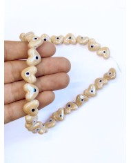 İpe Dizili Seramik Boncuk Krem Nazar Boncuklu Kalp 13mm