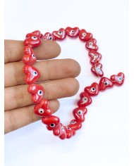 İpe Dizili Seramik Boncuk Kırmızı Nazar Boncuklu Kalp 13m