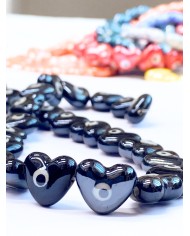 İpe Dizili Seramik Boncuk Siyah Nazar Boncuklu Kalp 13m