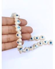 İpe Dizili Seramik Boncuk Beyaz Nazar Boncuklu Kalp 13mm