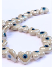 İpe Dizili Seramik Boncuk Beyaz Nazar Boncuklu Kalp 13mm