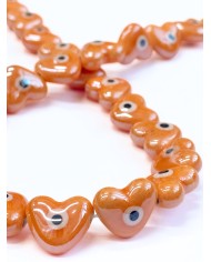 İpe Dizili Seramik Boncuk Turuncu Nazar Boncuklu Kalp 13m