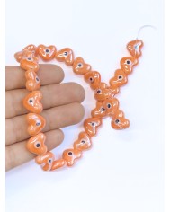 İpe Dizili Seramik Boncuk Turuncu Nazar Boncuklu Kalp 13m