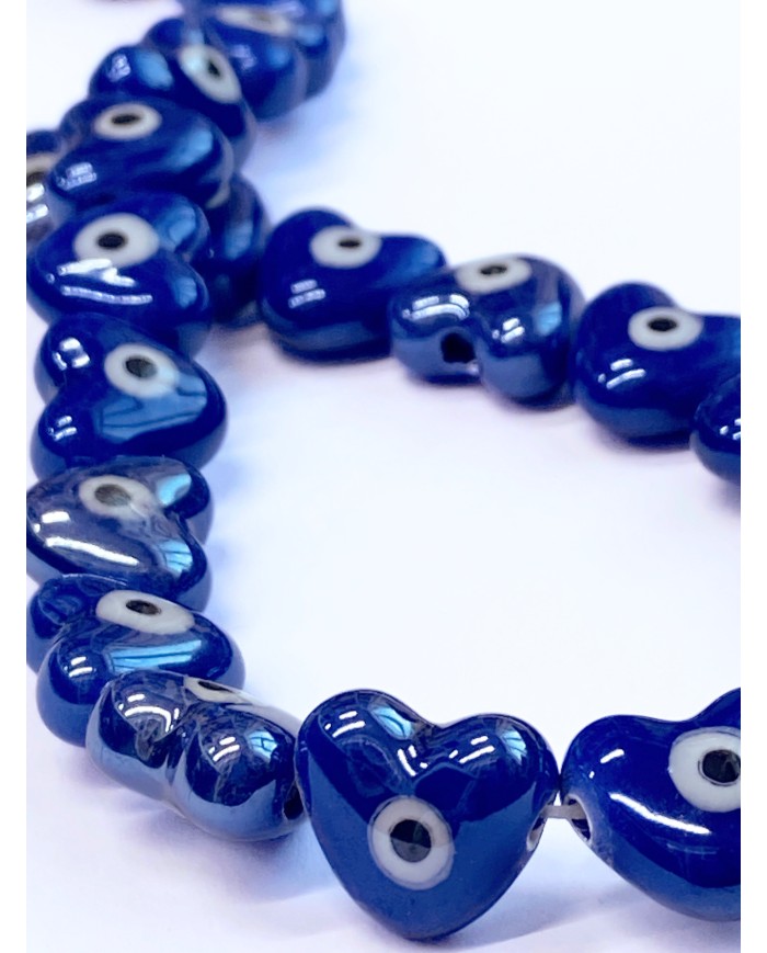 İpe Dizili Seramik Boncuk Lacivert Nazar Boncuklu Kalp 13mm