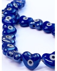 İpe Dizili Seramik Boncuk Lacivert Nazar Boncuklu Kalp 13mm