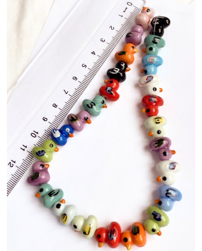 İpe Dizili Seramik Boncuk Renkli Ördek 12mm