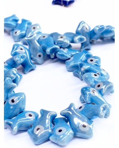 İpe Dizili Seramik Boncuk Mavi Yüzgeçli Balık 12mm