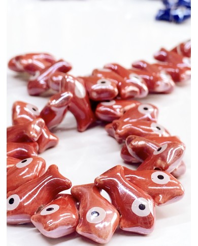 İpe Dizili Seramik Boncuk Kırmızı Yüzgeçli Balık 12mm