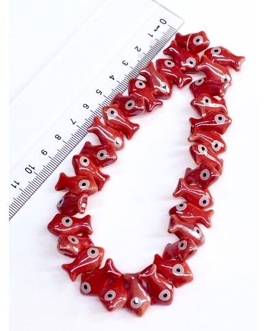 İpe Dizili Seramik Boncuk Kırmızı Yüzgeçli Balık 12mm