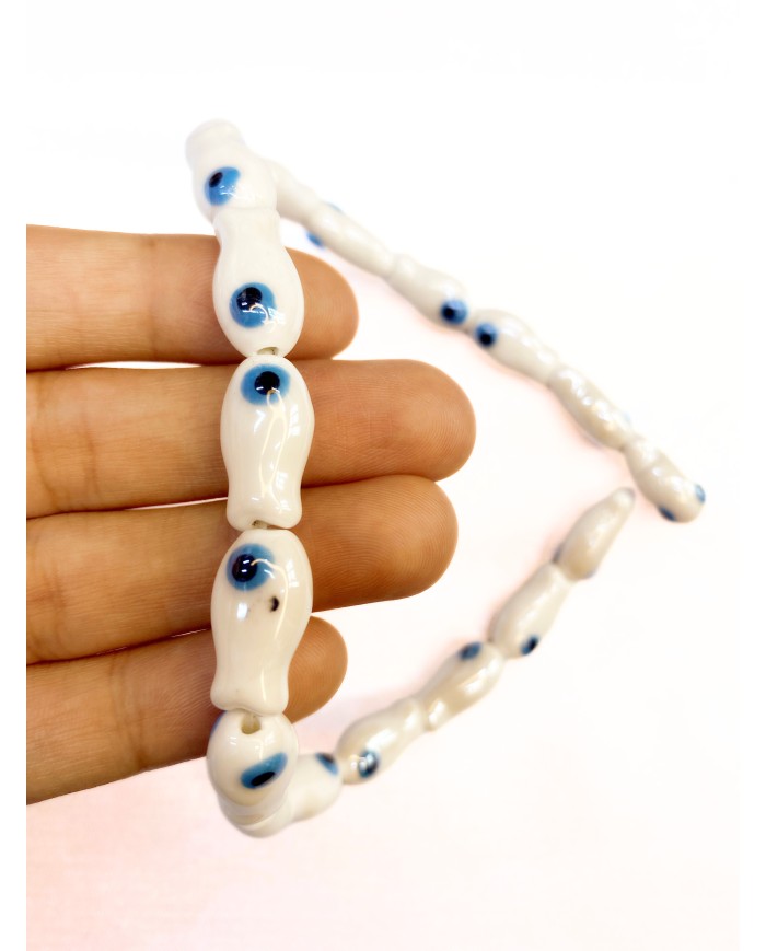 İpe Dizili Seramik Boncuk Beyaz Balık 19mm