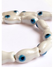 İpe Dizili Seramik Boncuk Beyaz Balık 19mm