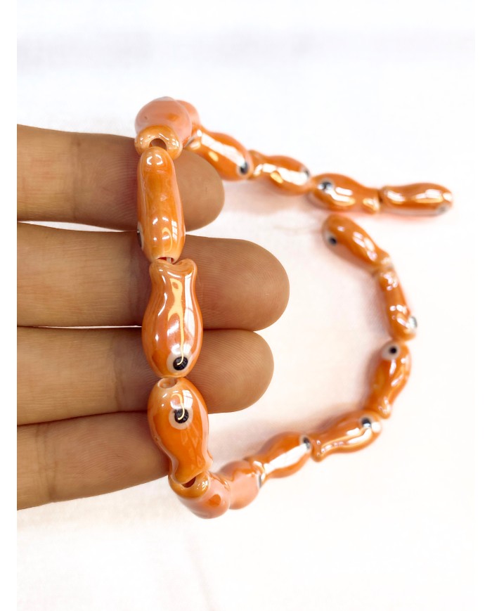 İpe Dizili Seramik Boncuk Turuncu Balık 19mm