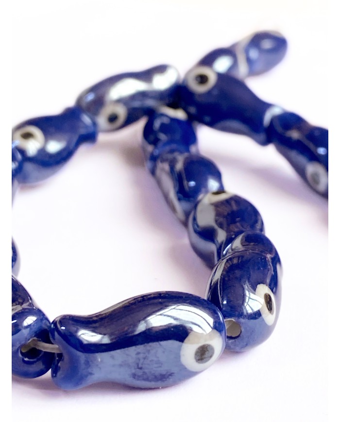 İpe Dizili Seramik Boncuk Lacivert Balık 19mm