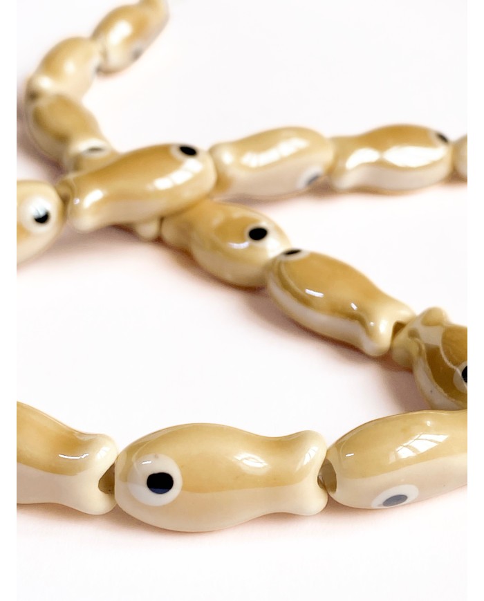 İpe Dizili Seramik Boncuk Krem Balık 19mm