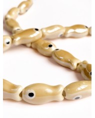 İpe Dizili Seramik Boncuk Krem Balık 19mm