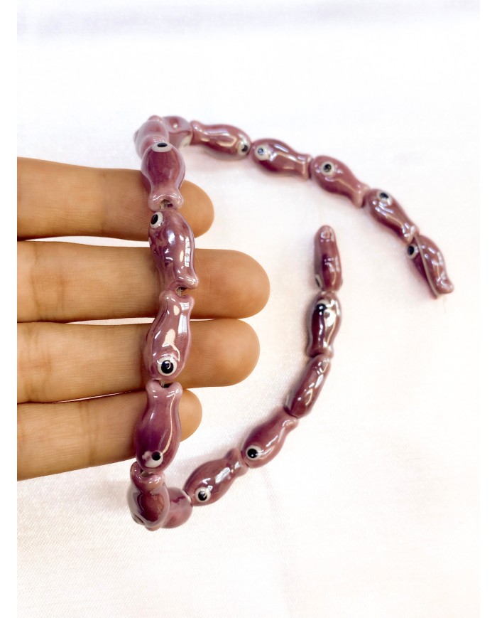 İpe Dizili Seramik Boncuk Mor Balık 19mm