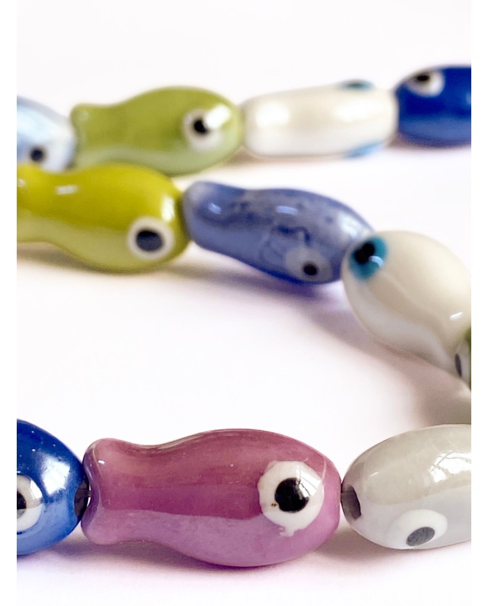 İpe Dizili Seramik Boncuk Renkli Balık 19mm