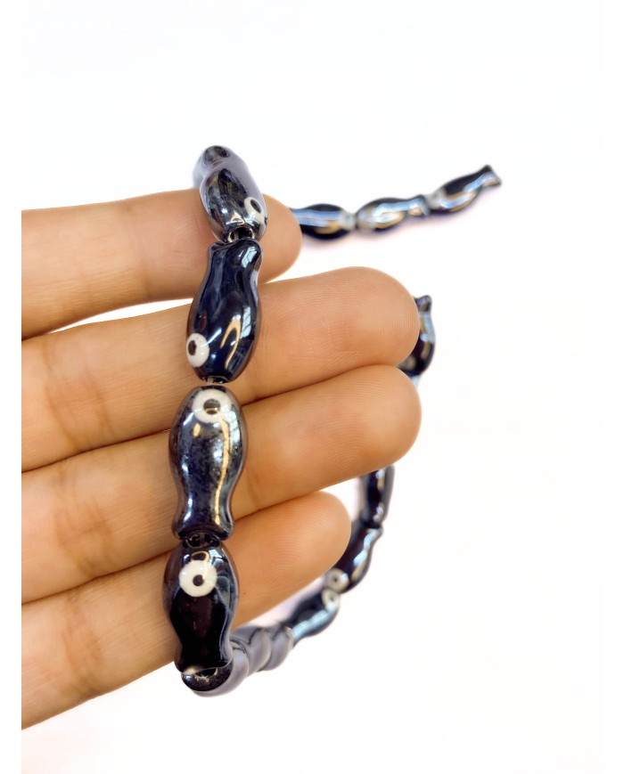 İpe Dizili Seramik Boncuk Siyah Balık 19mm