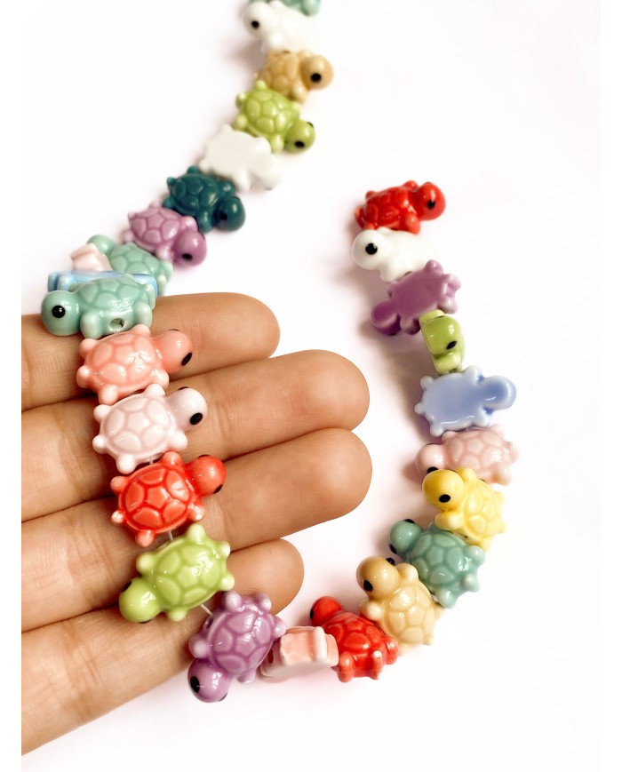 İpe Dizili Seramik Boncuk Renkli Kaplumbağa Gözlü 19mm