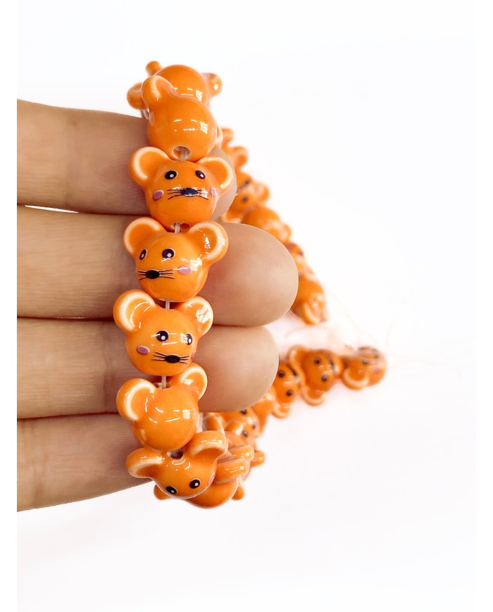 İpe Dizili Seramik Boncuk Turuncu Fare 12mm