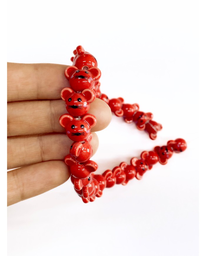 İpe Dizili Seramik Boncuk Kırmızı Fare 12mm